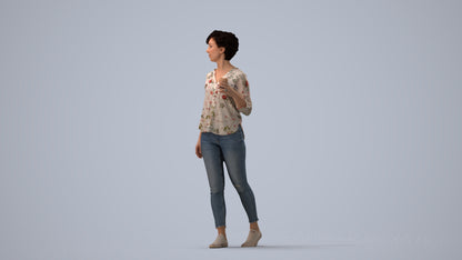 scanned 3D woman casual walking, photogrammetry people for Enscape and V-Ray, three-quarter view render