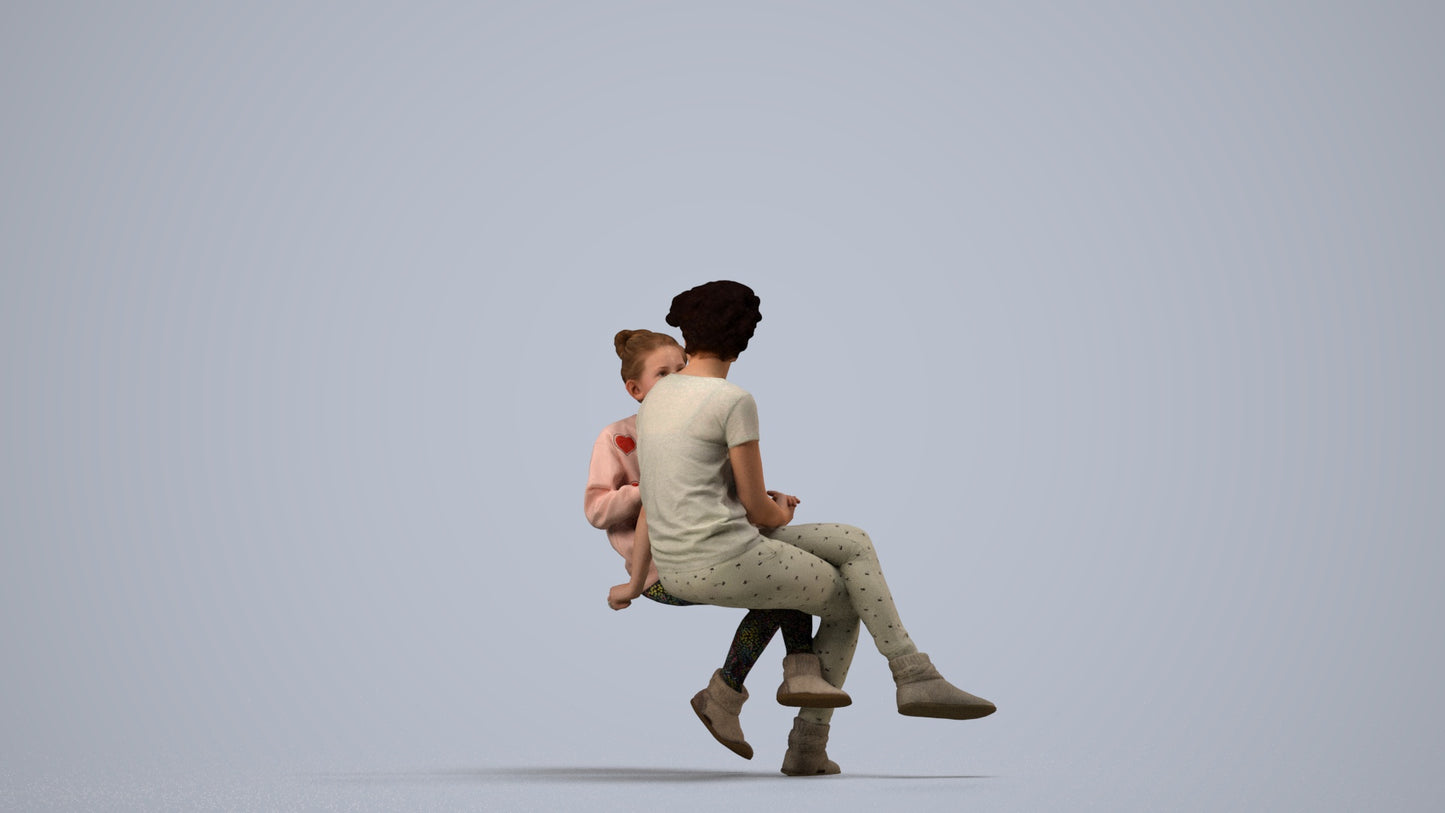 3D human model girl casual kids, photogrammetry scanned person for archviz, side view render