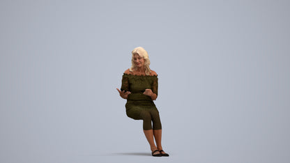 photogrammetry 3D senior woman casual sitting, realistic human model archviz FBX, standing pose render