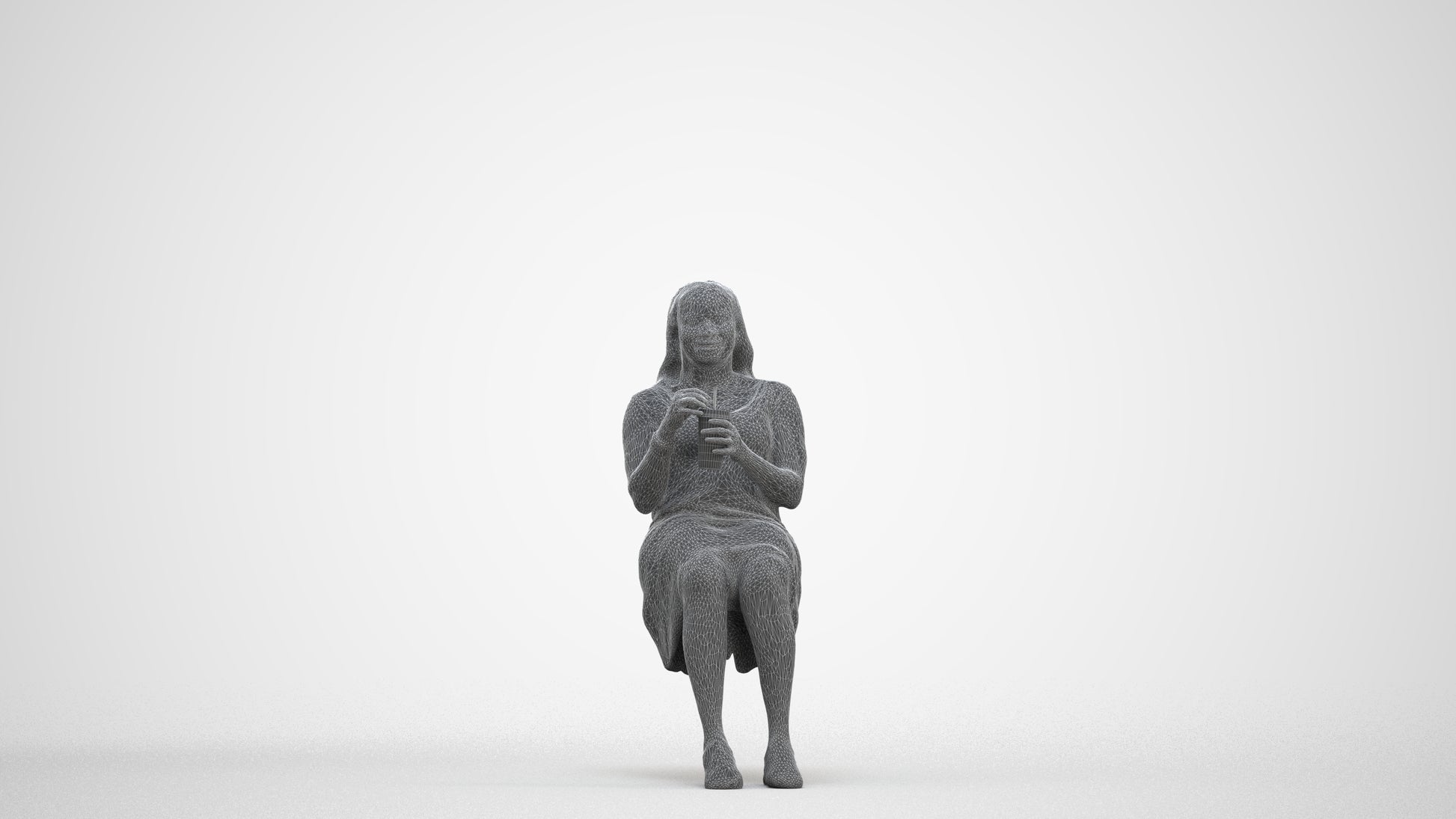 realistic 3D woman casual sitting, scanned archviz people for Blender and 3ds Max, three-quarter front view render