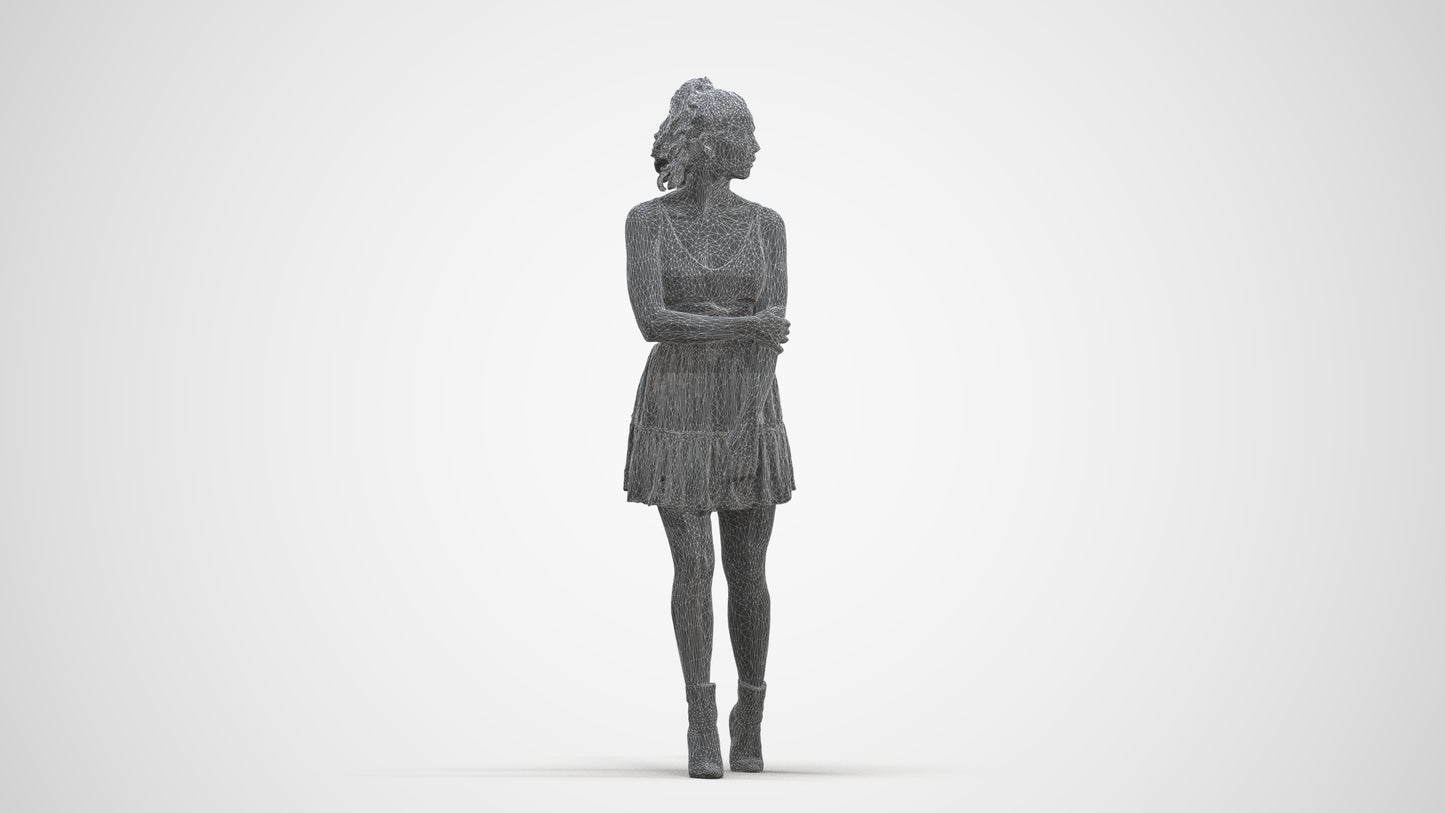 scanned 3D woman casual walking, photogrammetry people for Enscape and V-Ray, three-quarter front view render