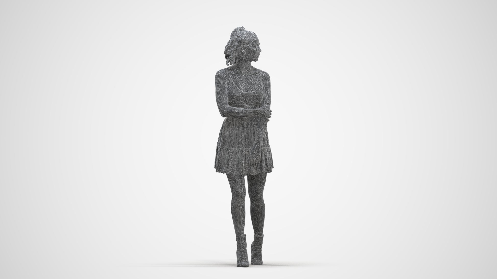 scanned 3D woman casual walking, photogrammetry people for Enscape and V-Ray, three-quarter front view render