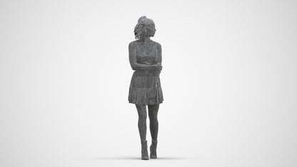 scanned 3D woman casual walking, photogrammetry people for Enscape and V-Ray, three-quarter front view render