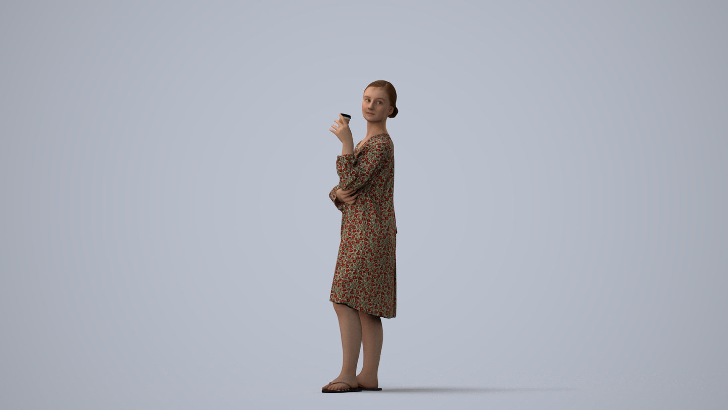 3D human model girl casual kids, photogrammetry scanned person for archviz, three-quarter view render