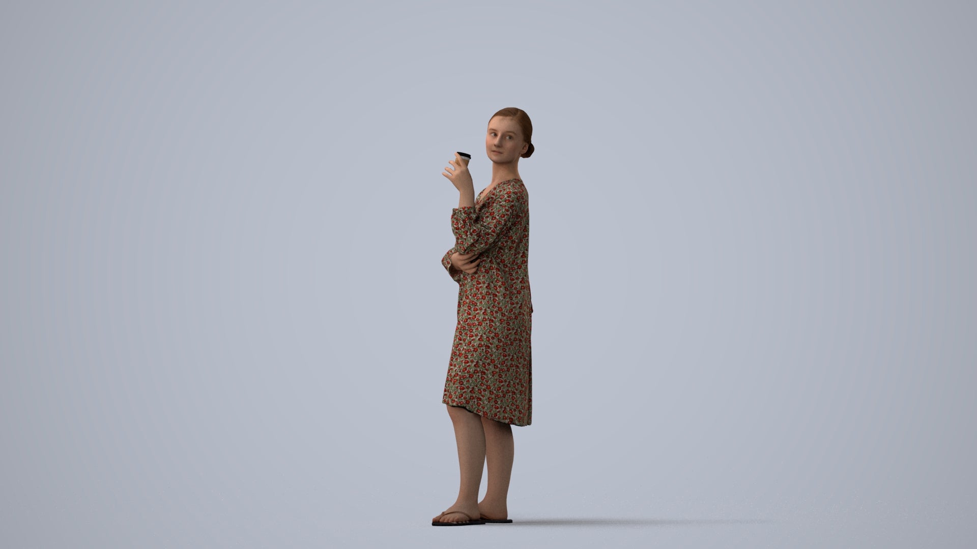 3D human model girl casual kids, photogrammetry scanned person for archviz, three-quarter view render