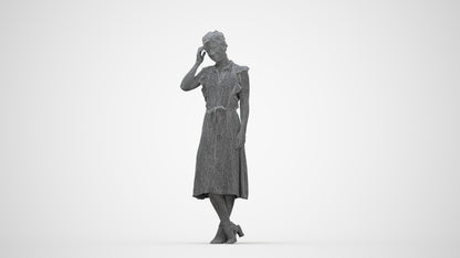 realistic 3D woman casual standing, scanned archviz people for Blender and 3ds Max, wireframe back view