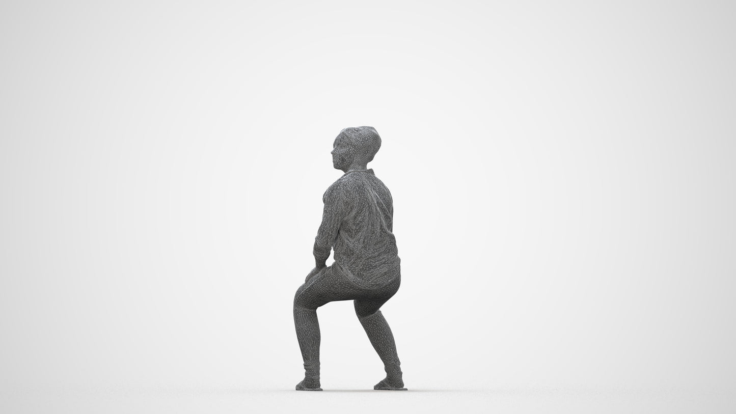 photogrammetry 3D woman casual sitting, realistic human model archviz FBX, wireframe back view