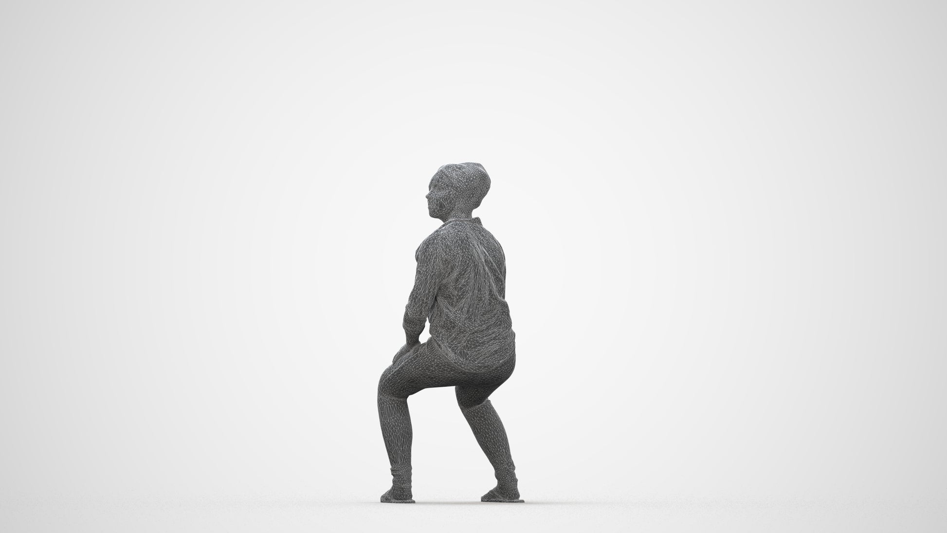 photogrammetry 3D woman casual sitting, realistic human model archviz FBX, wireframe back view
