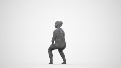 photogrammetry 3D woman casual sitting, realistic human model archviz FBX, wireframe back view