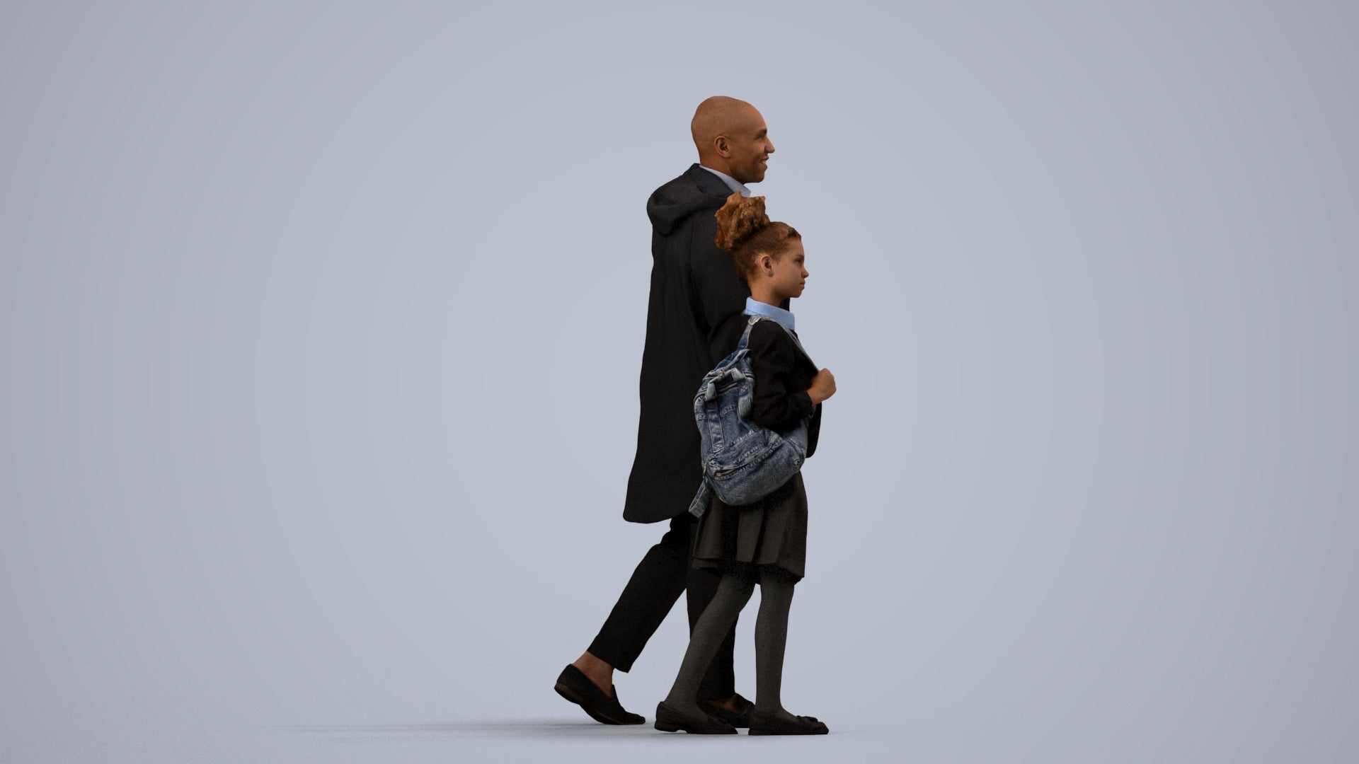 realistic 3D human girl kids, archviz people FBX OBJ for Blender, side view render