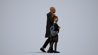 realistic 3D human girl kids, archviz people FBX OBJ for Blender, side view render
