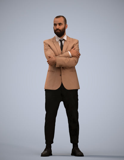 3D human model man business, photogrammetry scanned person for archviz