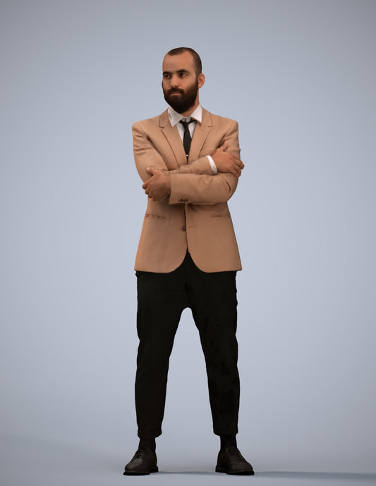 3D human model man business, photogrammetry scanned person for archviz