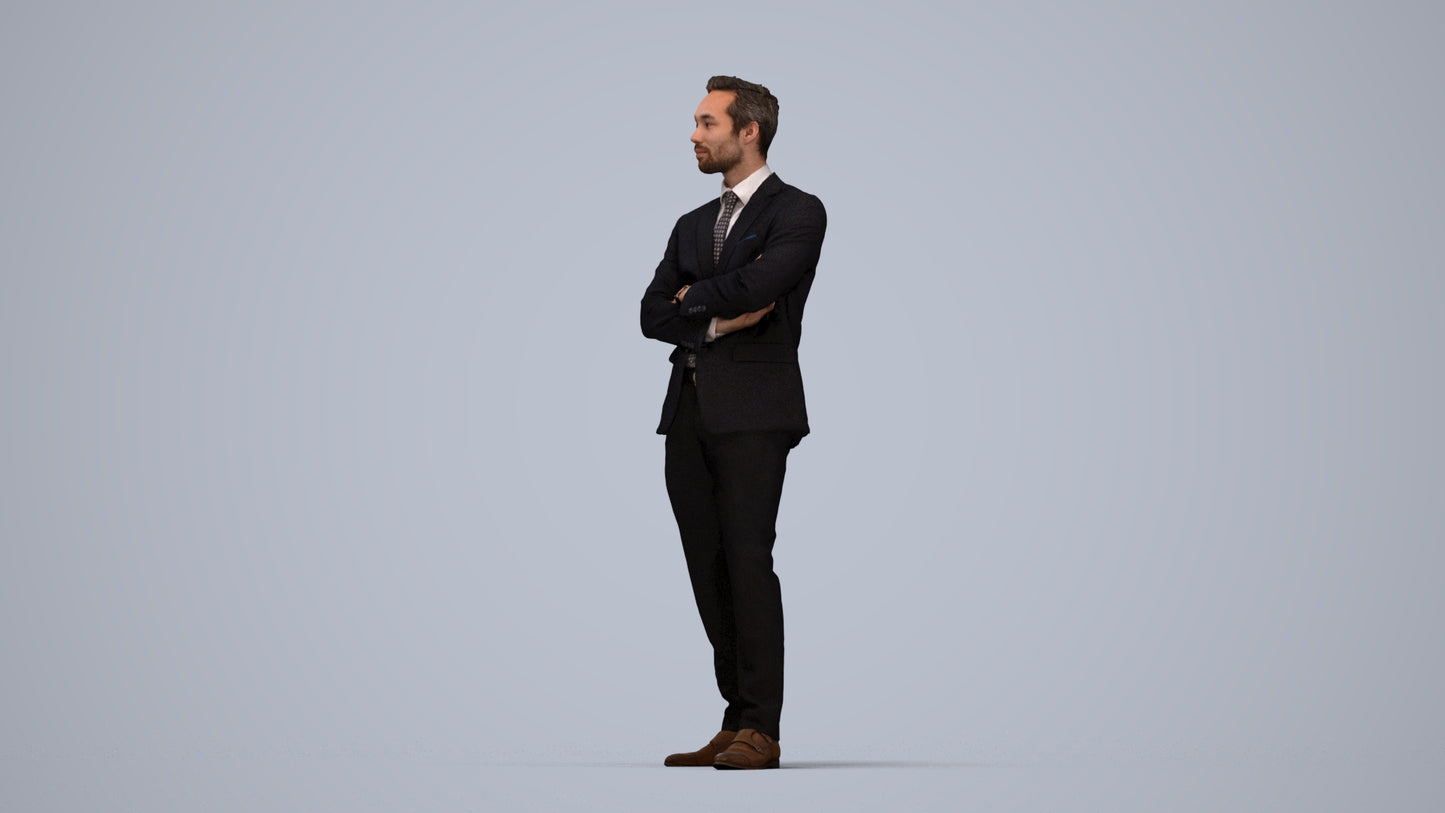 realistic 3D human man formal business, archviz people FBX OBJ for Blender, top-down view render