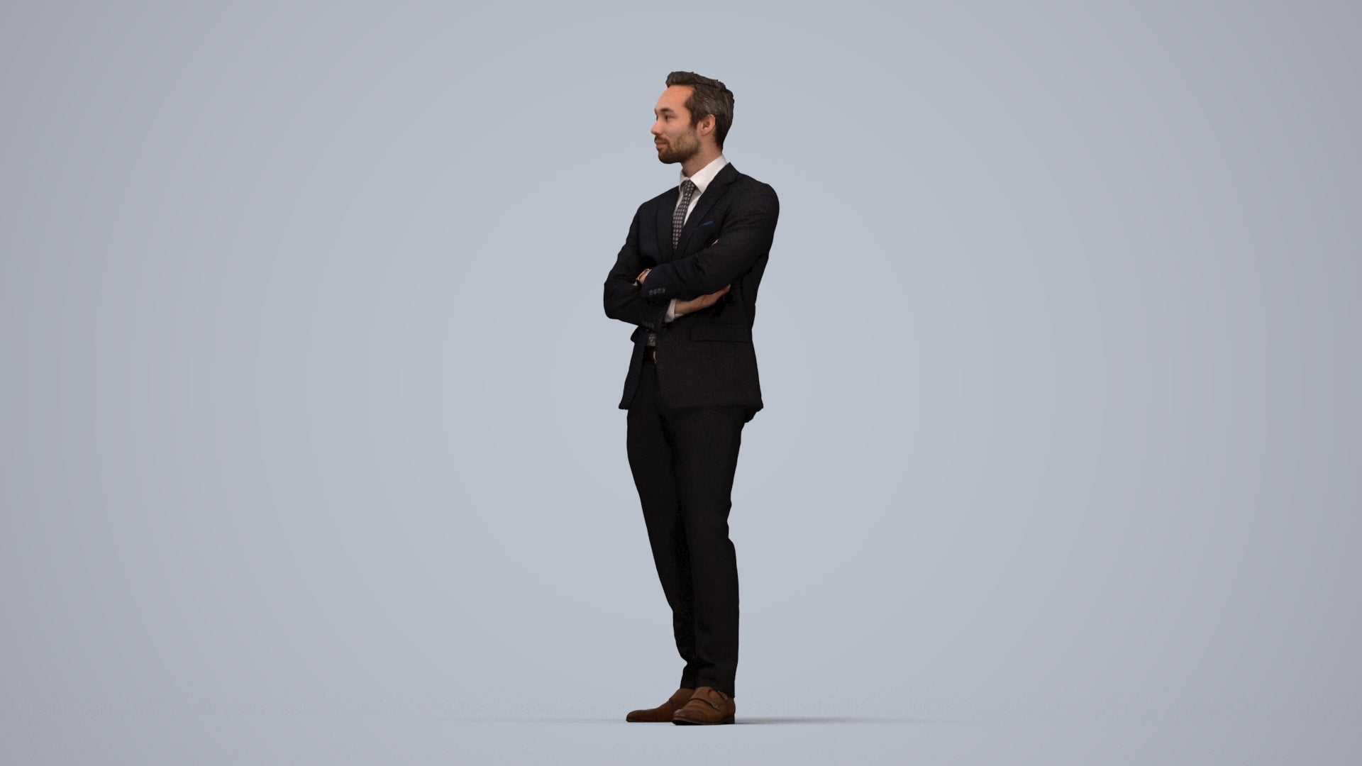 realistic 3D human man formal business, archviz people FBX OBJ for Blender, top-down view render