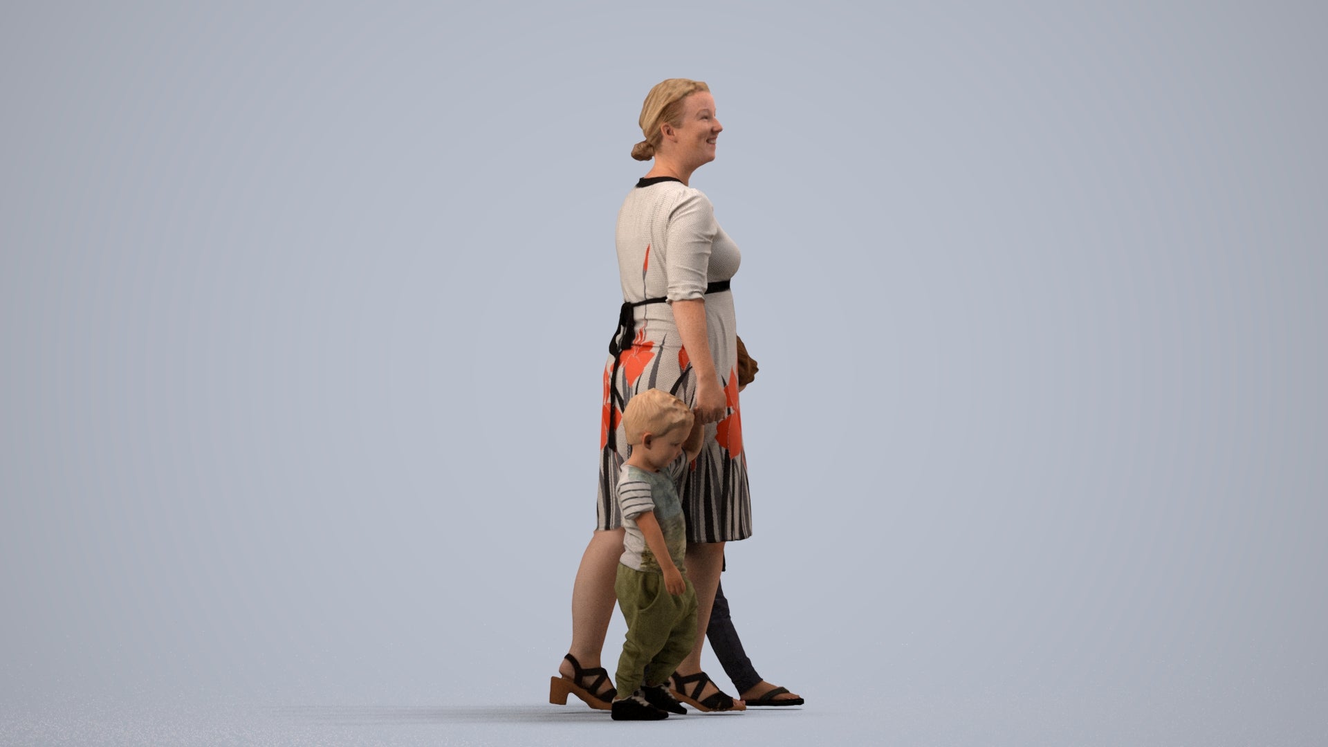 3D human model girl casual kids, photogrammetry scanned person for archviz, side view render