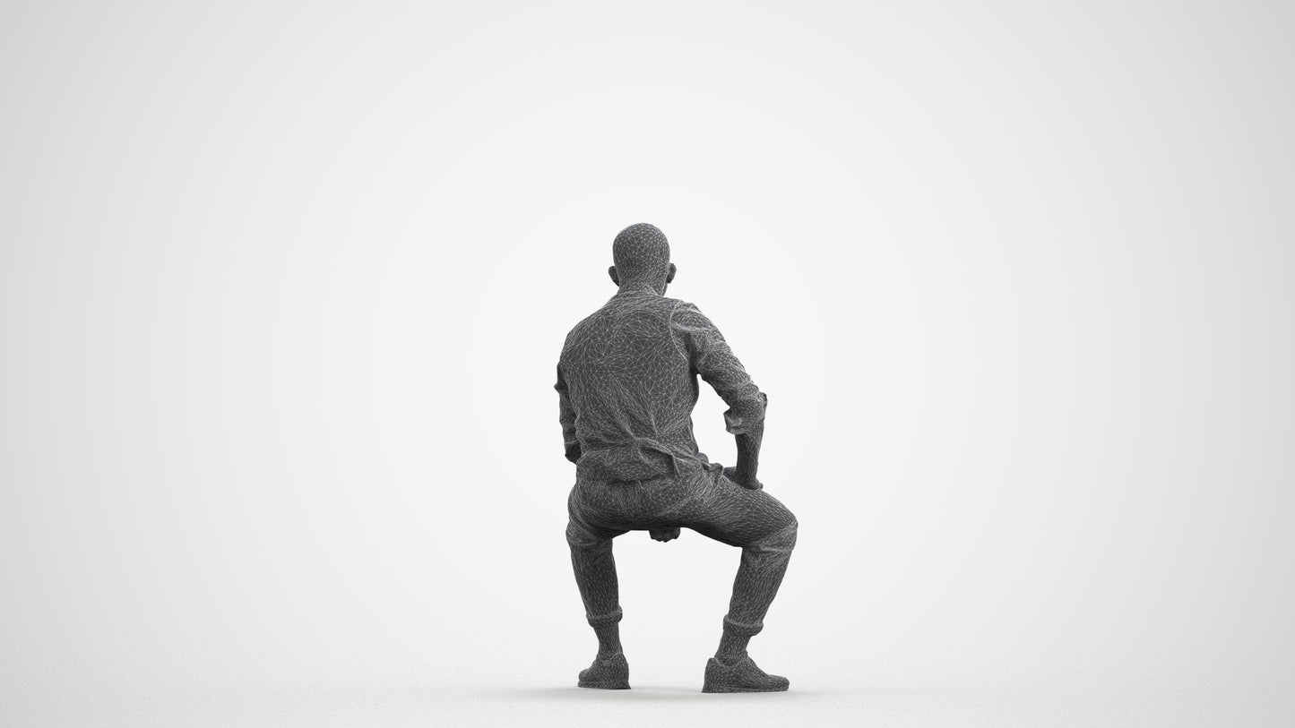 photogrammetry 3D man business sitting, realistic human model archviz FBX, wireframe front view