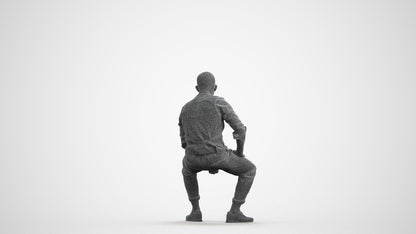 photogrammetry 3D man business sitting, realistic human model archviz FBX, wireframe front view