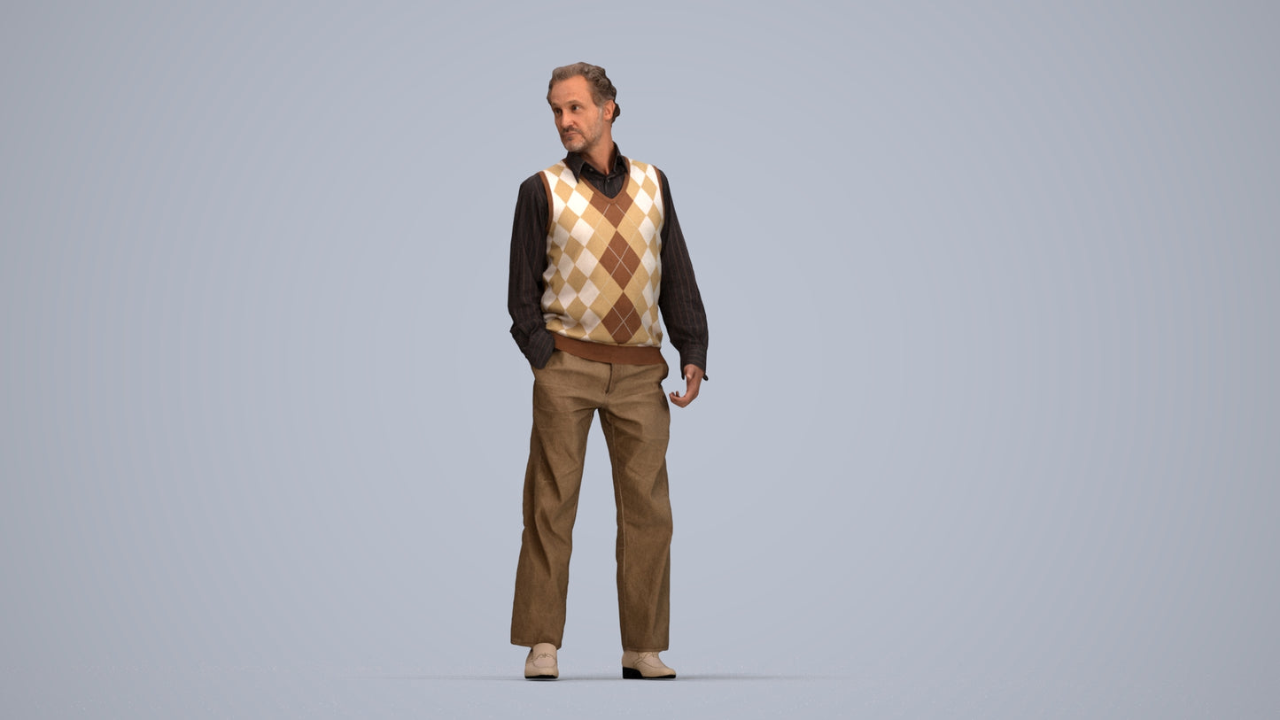 realistic 3D human man business standing, archviz people FBX OBJ for Blender, top-down view render
