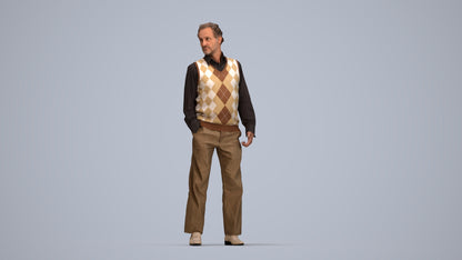 realistic 3D human man business standing, archviz people FBX OBJ for Blender, top-down view render