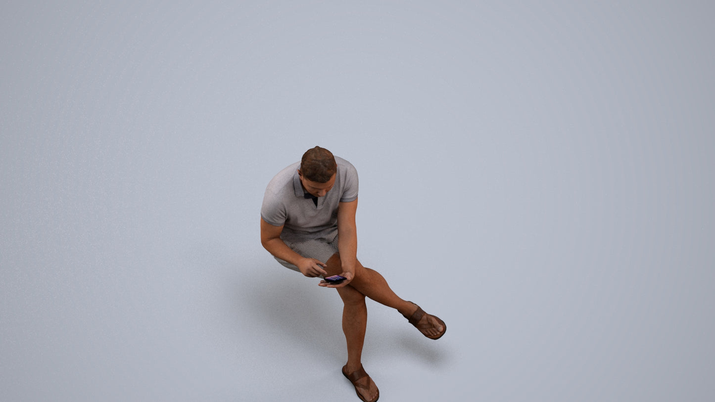 3D people model man casual sitting, scanned human for 3ds Max rendering, back view render