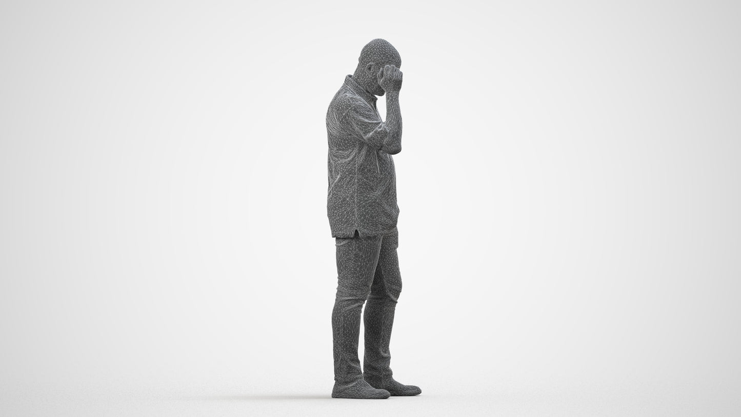 scanned 3D man casual standing, photogrammetry people for Enscape and V-Ray, wireframe side view