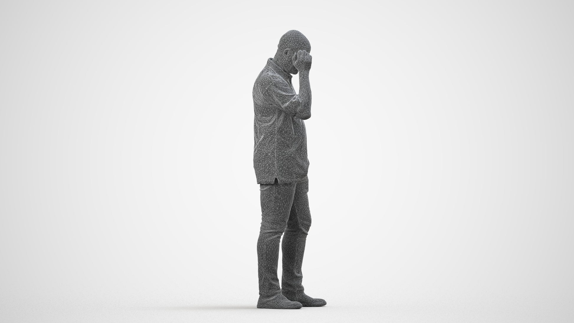 scanned 3D man casual standing, photogrammetry people for Enscape and V-Ray, wireframe side view