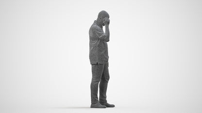 scanned 3D man casual standing, photogrammetry people for Enscape and V-Ray, wireframe side view
