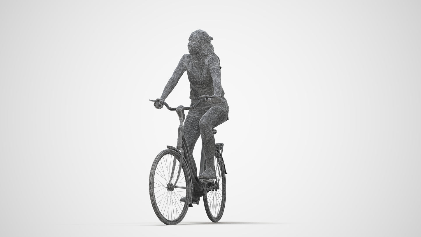 realistic 3D human girl casual cycling, archviz people FBX OBJ for Blender, wireframe back view