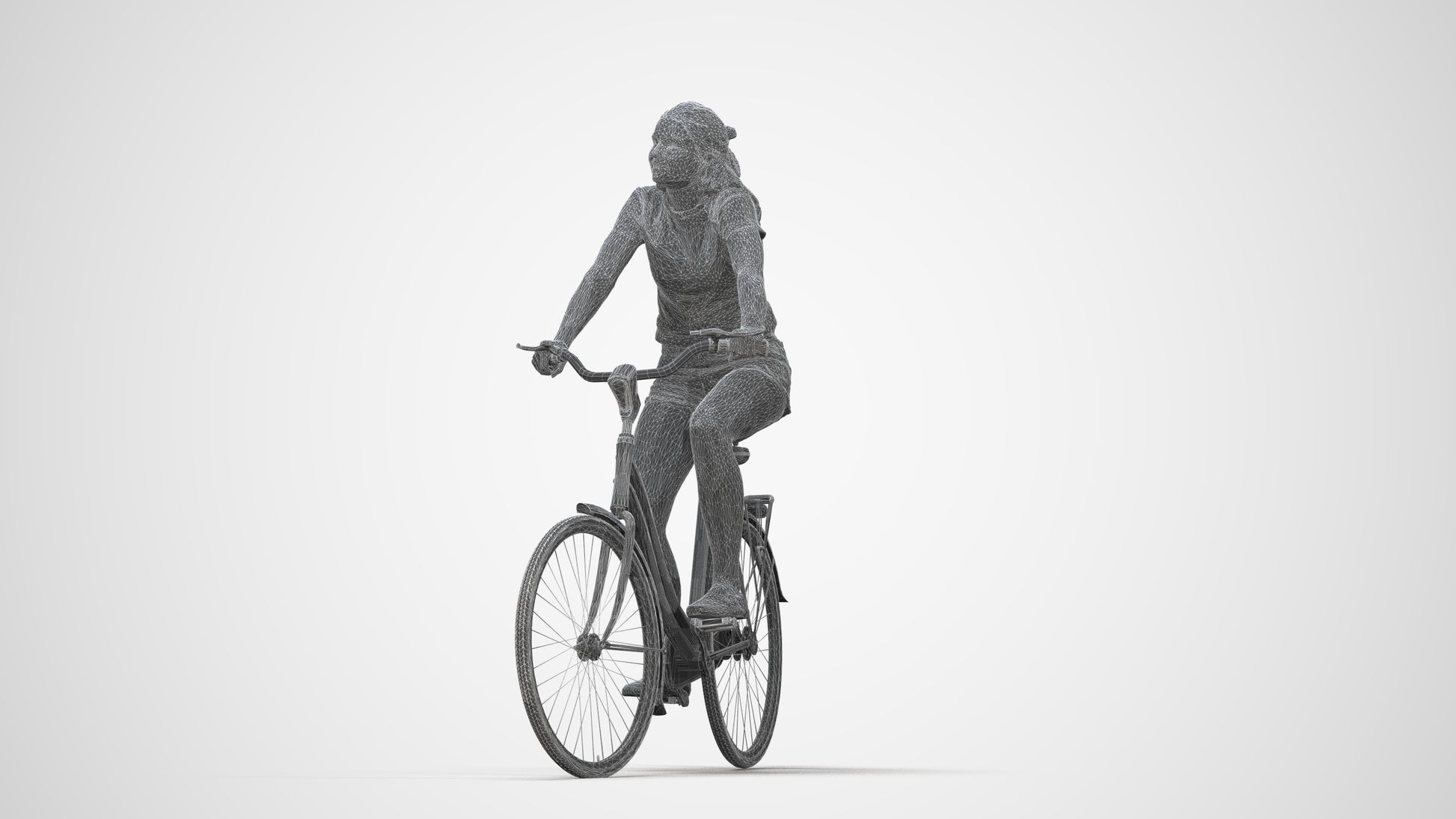realistic 3D human girl casual cycling, archviz people FBX OBJ for Blender, wireframe back view
