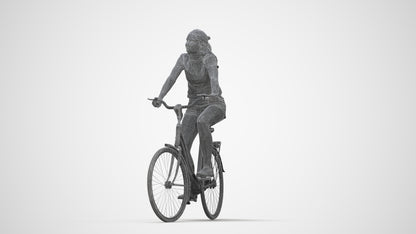 realistic 3D human girl casual cycling, archviz people FBX OBJ for Blender, wireframe back view