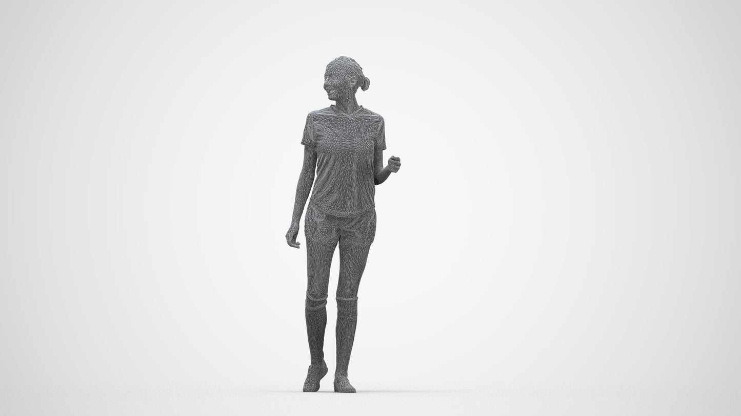 3D human model woman sport, photogrammetry scanned person for archviz, wireframe back view