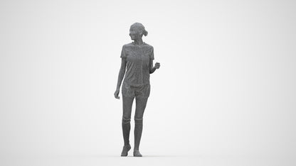3D human model woman sport, photogrammetry scanned person for archviz, wireframe back view