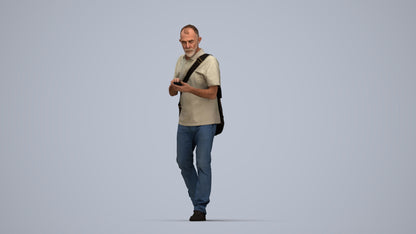 realistic 3D human senior man casual walking, archviz people FBX OBJ for Blender, top-down view render