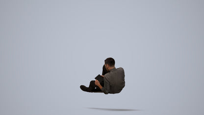 3D scanned man sitting casual, photorealistic archviz people for Enscape and SketchUp, three-quarter view render