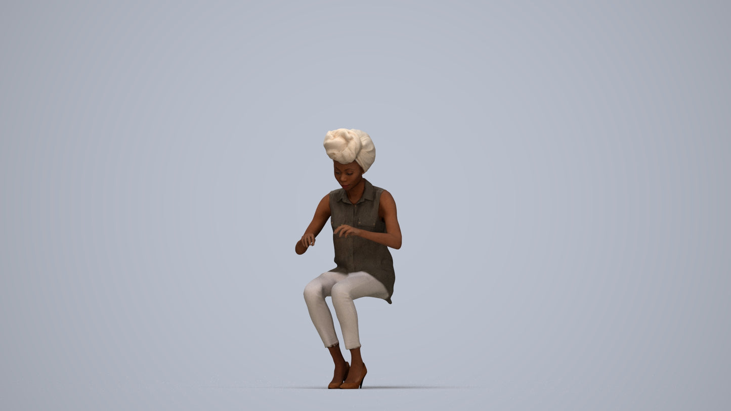 scanned 3D woman casual sitting, photogrammetry people for Enscape and V-Ray, top-down view render