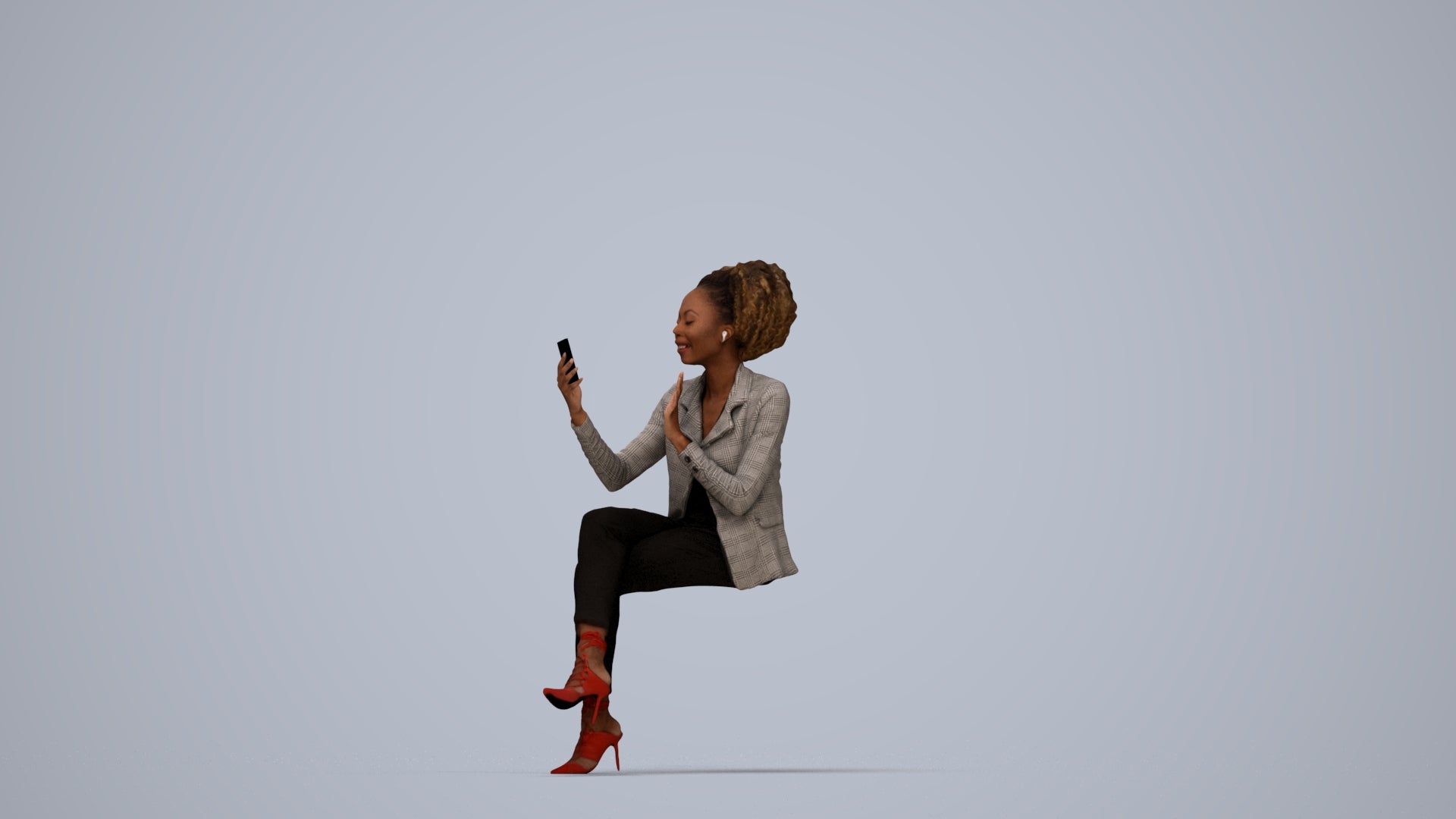 3D people model woman business, scanned human for 3ds Max rendering, top-down view render