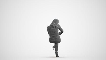 realistic 3D human woman casual sitting, archviz people FBX OBJ for Blender, wireframe front view