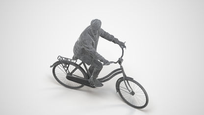 scanned 3D man casual cycling, photogrammetry people for Enscape and V-Ray, wireframe three-quarter view