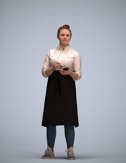 3D human model woman standing, photogrammetry scanned person for archviz