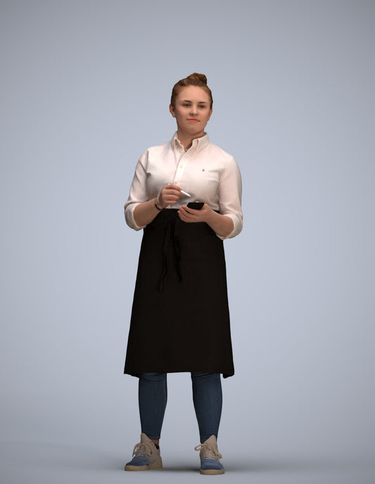 3D human model woman standing, photogrammetry scanned person for archviz