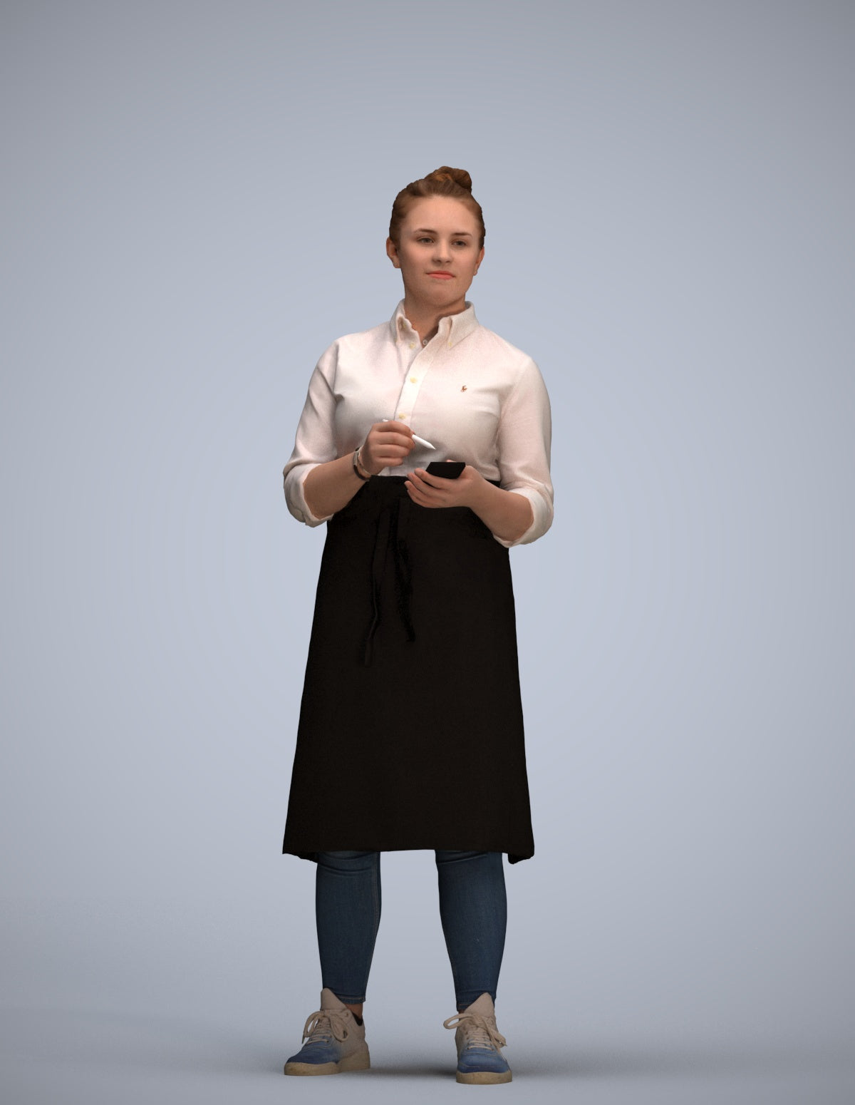 3D human model woman standing, photogrammetry scanned person for archviz