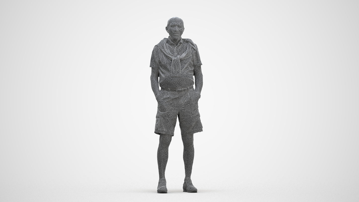 photogrammetry 3D senior man casual standing, realistic human model archviz FBX, three-quarter front view render