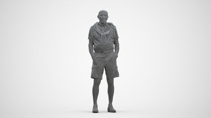 photogrammetry 3D senior man casual standing, realistic human model archviz FBX, three-quarter front view render