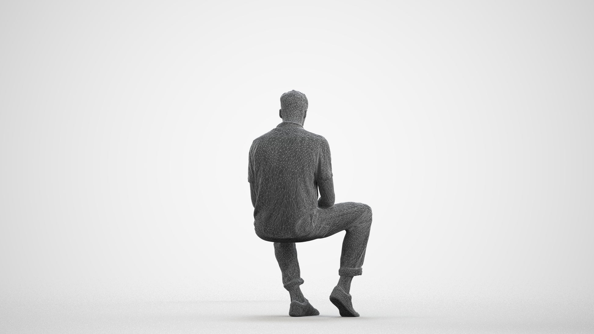realistic 3D human man casual sitting, archviz people FBX OBJ for Blender, wireframe front view