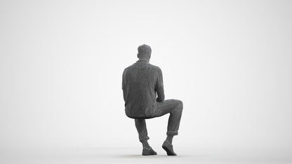 realistic 3D human man casual sitting, archviz people FBX OBJ for Blender, wireframe front view