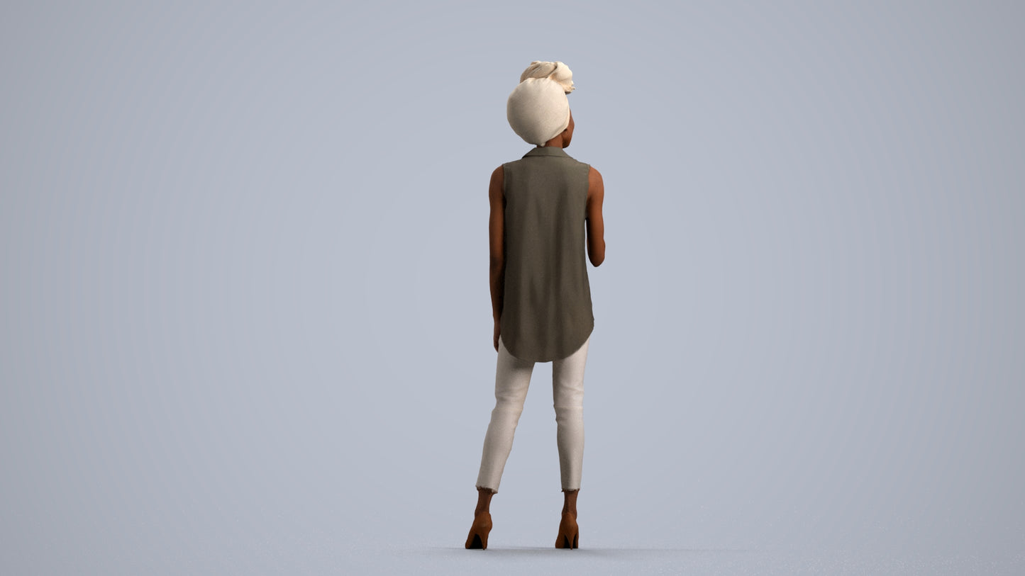 3D scanned woman standing casual, photorealistic archviz people for Enscape and SketchUp, front view render