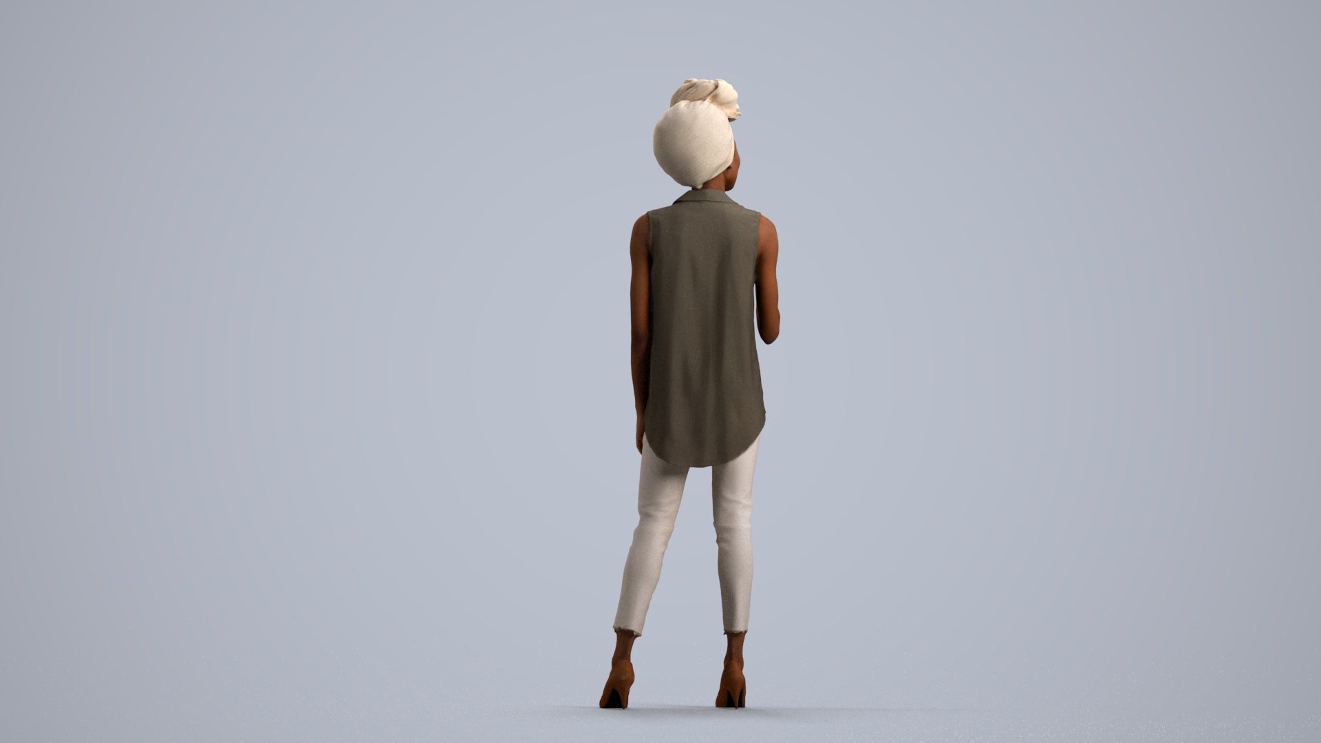3D scanned woman standing casual, photorealistic archviz people for Enscape and SketchUp, front view render