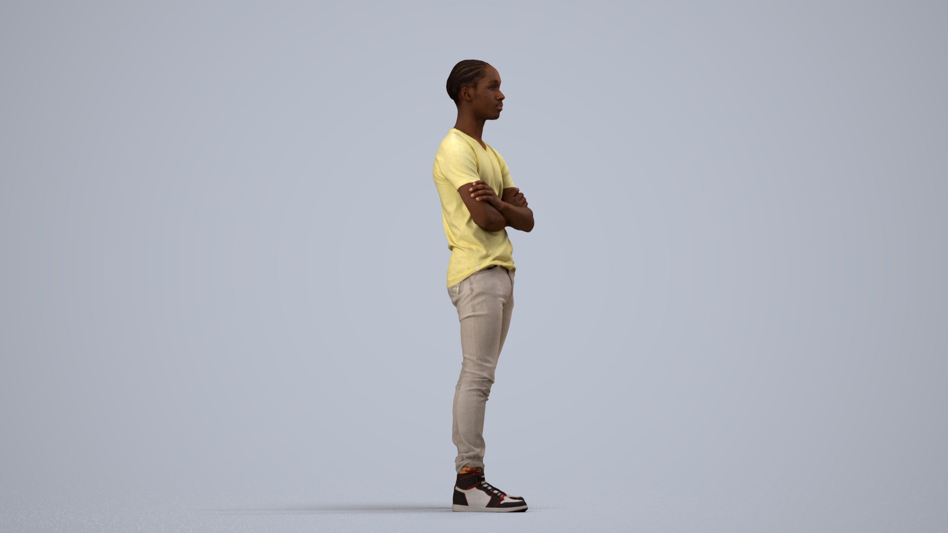 3D human model boy casual kids, photogrammetry scanned person for archviz, side view render