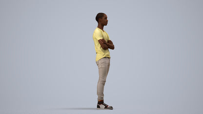 3D human model boy casual kids, photogrammetry scanned person for archviz, side view render